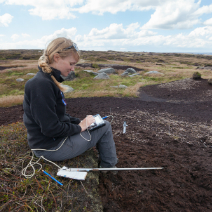 Conservationist taking dipwell measurements on top of the moors 