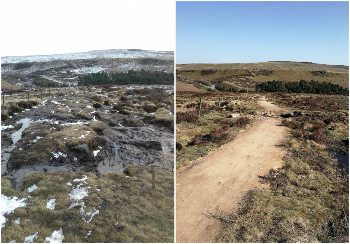 Before and after image of a restored bridleway