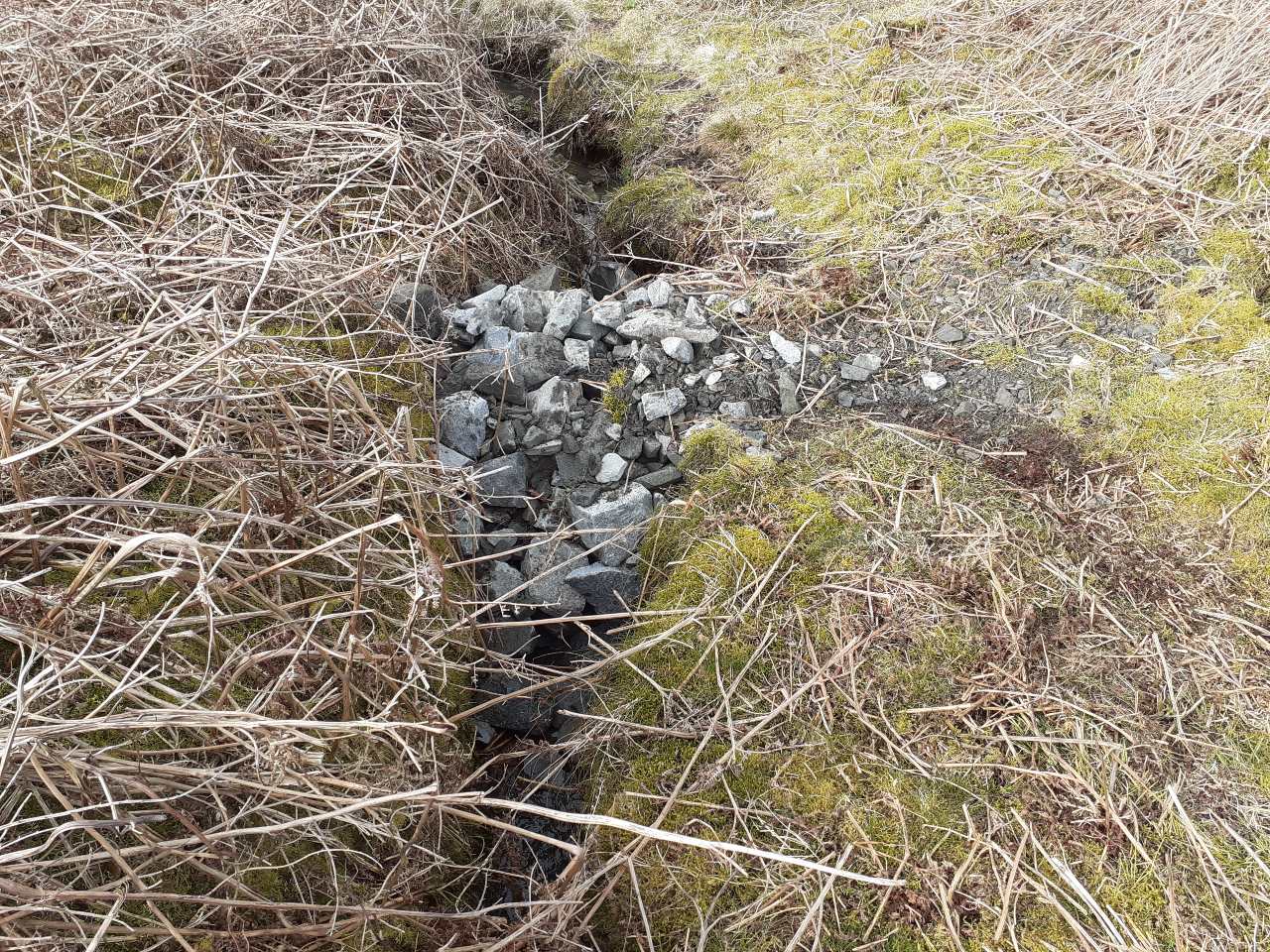 A stone dam in a narrow gulley